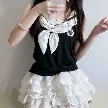Y2k women clothing stitch arcane Cute Vest Subulture Lace clothes Cartoon Short Sleeve T-shirt Summer Kawaii Sweet Girls Tanks