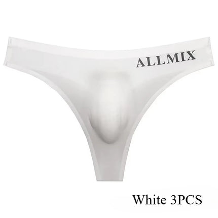3 PCS Sexy Transparent Underwear Men Thongs Sports Fitness Letter Thin Hip Panties G-Strings Ice Silk Low Waist Seamless Thong