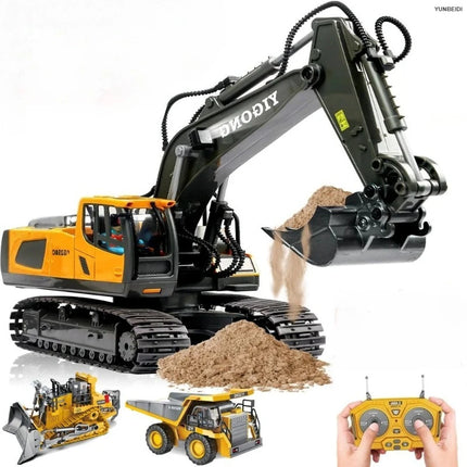 4WD Remote Control Excavator Toy 2.4GHz RC Construction Vehicle Dump Truck Bulldozer Crawler Engineering Car Best for Kids Gifts