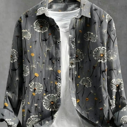 Men's Dandelion Printed Linen Long Sleeved Shirt