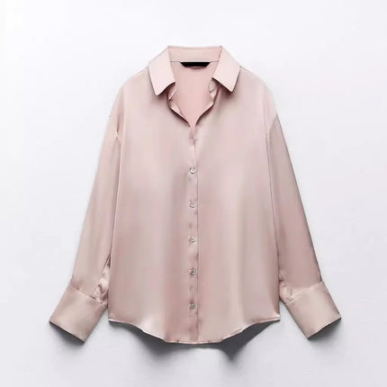 Classic Silk Satin Feel Shirt New Spring Collection Long Sleeve Polyester Fabric Women's Premium Fashion Regular Length