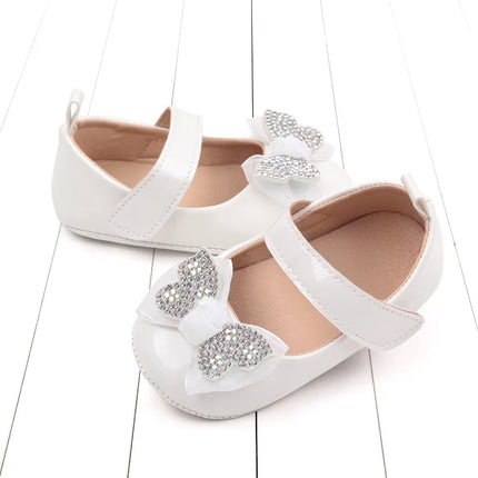 Casual Cute Rhinestone Bowknot Decor Mary Jane Shoes For Baby Girls, Lightweight Non-slip Walking Shoes For Spring And Autumn