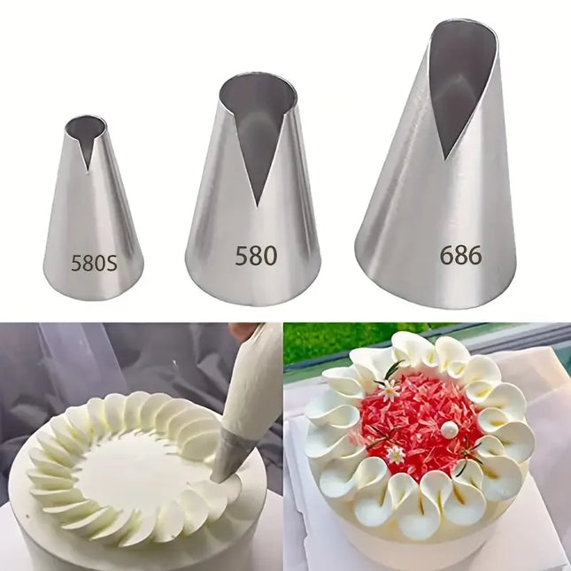 3 Pcs Stainless Steel Russian Piping Tips Set V-Shaped Wave Nozzles for Pastry, Cupcakes, Cakes - Easy to Use and Durable Kitche