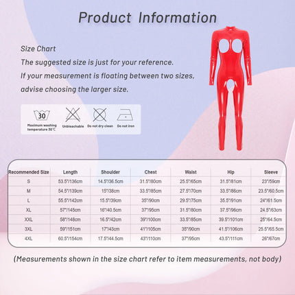Womens Lingerie Patent Leather Latex Jumpsuit Zipper Crotchless Open Chest Catsuit Costume Wet Look Bare Breast Exposed Bodysuit