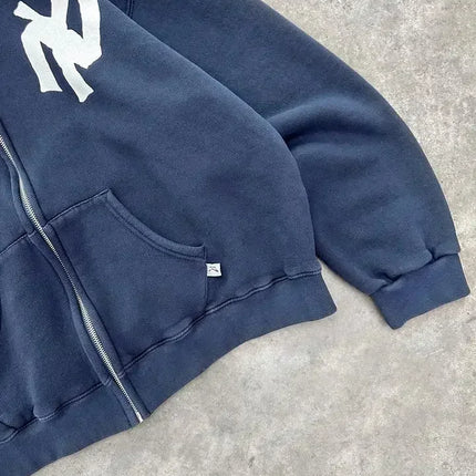 Y2K Harajuku Fashion Letter Pattern Printed Hooded Sweatshirt Hip Hood Casual Loose Men and Women Oversized Zipper Sweatshirt