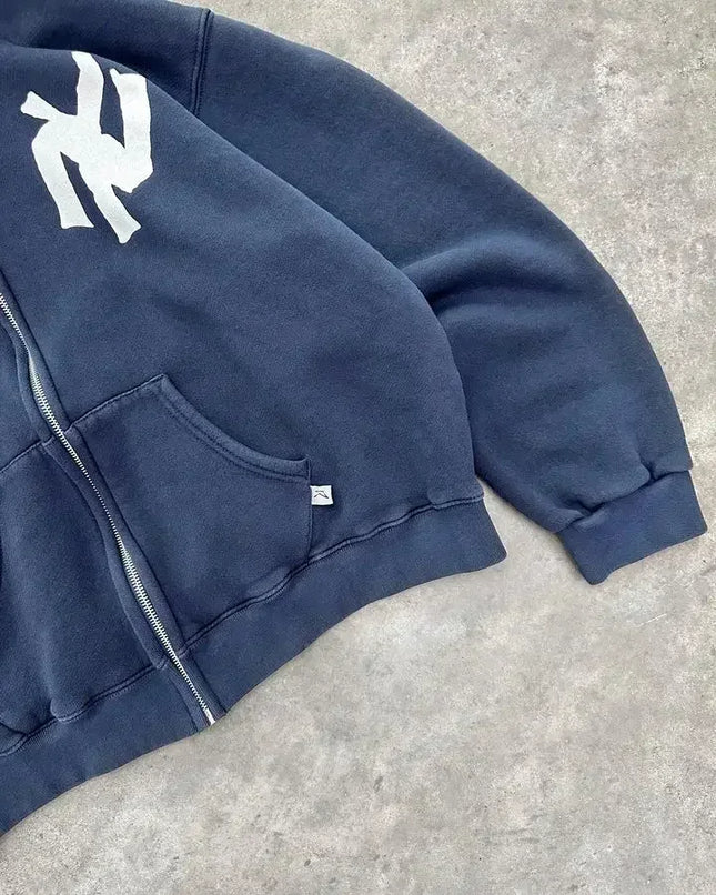 Y2K Harajuku Fashion Letter Pattern Printed Hooded Sweatshirt Hip Hood Casual Loose Men and Women Oversized Zipper Sweatshirt