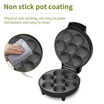 Cupcake Maker 1000W Double-sided Heating for 7 Cupcakes, Non-Stick Coating Cake Machine Kitchen Appliance DIY Cooking Machine
