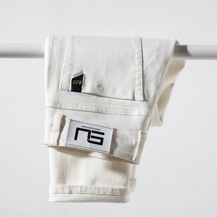 2023 Men White Jeans Fashion Casual Classic Style Regular Straight  Fit Soft Trousers Male  Advanced Stretch Pants