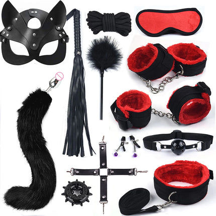 Hot Exotic Bed Bondage Set BDSM Kits Exotic Sex Toys For Women Adults Games Leather Handcuffs Whip Gag Nipple Clamps Sex Shop