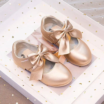 Girls Leather Shoes with Big Bow-knot Princess Sweet Classic Fashion Children Party Shoes White for Wedding Soft Anti-slippery