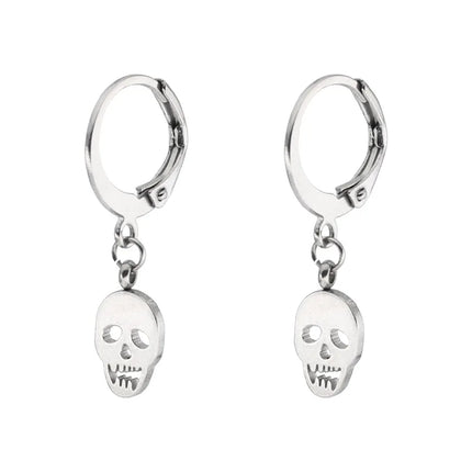 Design Stainless Steel Skull Drop Earrings For Women Men Fashion Gothic Street Hip Hop Ear Jewelry Pendant Cool Stud Earrings