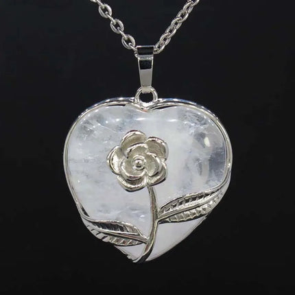 Crystal Stone Heart Shape Pendant Natural Rose Quartz Amethyst Crystal Lapis Lazui Green Aventurine Agate Women Necklace Jewelry