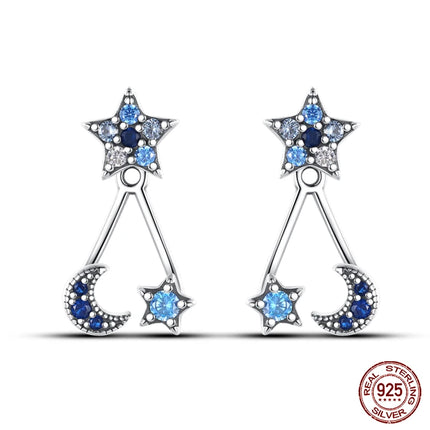 Real 925 Sterling Silver Star Earrings For Women Sparkling Zircon Ear Studs Luxury Fine Engagement Wedding Jewelry Gift For Girl