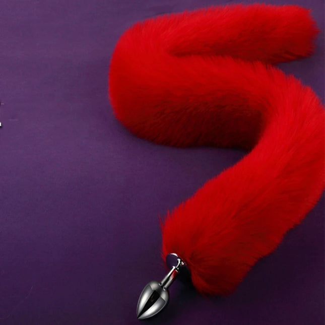 78cm Red Long Fox Tail Anal Plug Metal Butt Plug Prostate Massager Erotic Cosplay Accessories Adult Novelty Sex Toys For Couples