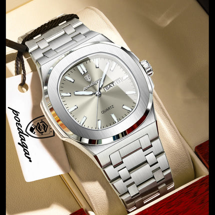 POEDAGAR Exquisite Fashion Men's Watches Waterproof Luminous Date Week Men Watch Stainless Steel Quartz Casual Classic Man Watch