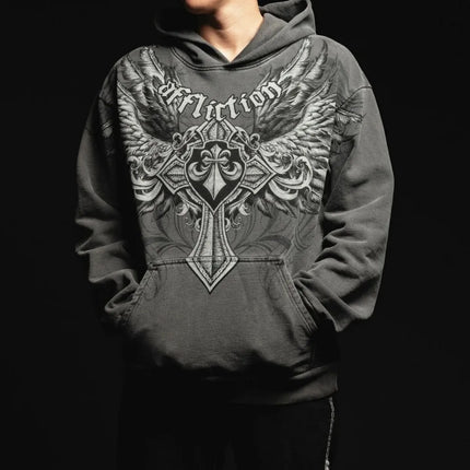 European and American Fashion New Men's Autumn Gothic Skull Letter Printed Comfortable Soft Hoodie Outdoor Street Style Top