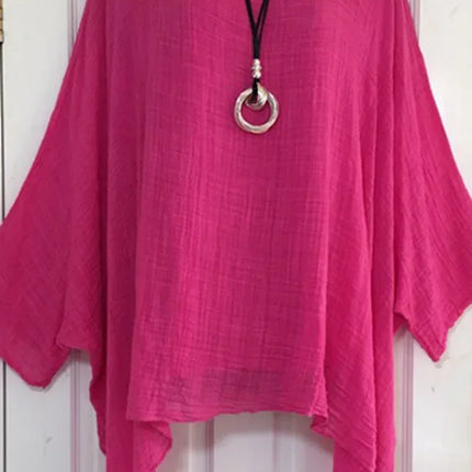 2024 Women t-shirts Plus Size 5XL T-Shirt Linen O Neck Casual Loose Shirt Summer Autumn New Solid Batwing Long Sleeve