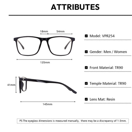 TR90 Men Ultralight Square Prescription Eyeglasses Classic Rectangular Optical Glasses Anti Blue Light Progressive Lenses Spring
