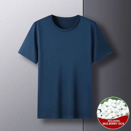 Top Grade 1.7% Mulberry Silk New Brand Tops Round Neck t Shirts For Men 2025 Summer Short Sleeve Casual Fashion Mens Clothing