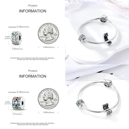 Lucky Clover Clip Charms 925 Sterling Silver Original Black Cat Stopper Clamp Silicone Spacer Charm For DIY Jewelry Bracelet