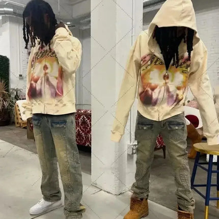 Letter print, hot stamping, hip-hop, personalized street style, men's and women's loose hoodie, zipper sweatshirt, autumn