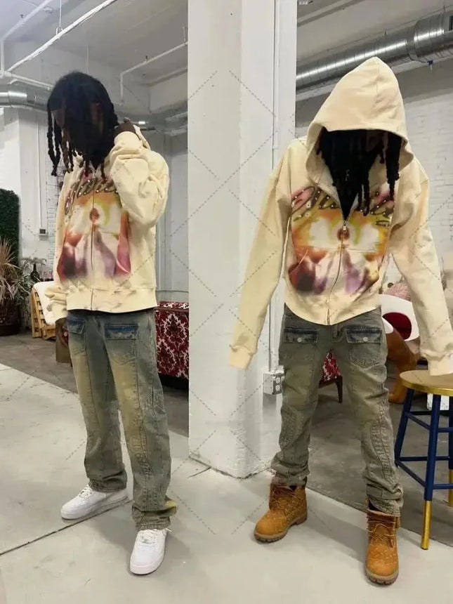 Letter print, hot stamping, hip-hop, personalized street style, men's and women's loose hoodie, zipper sweatshirt, autumn