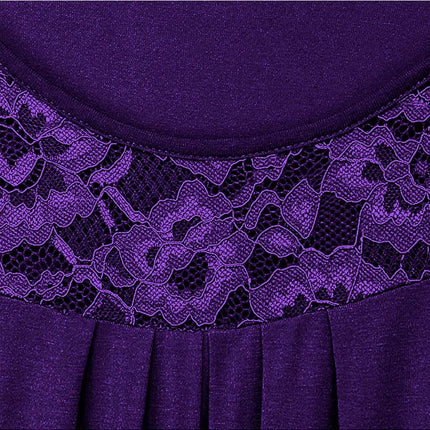 Plus Size Casual Purple Lace Stitching Pleated Ruffle Sleeve Blouse