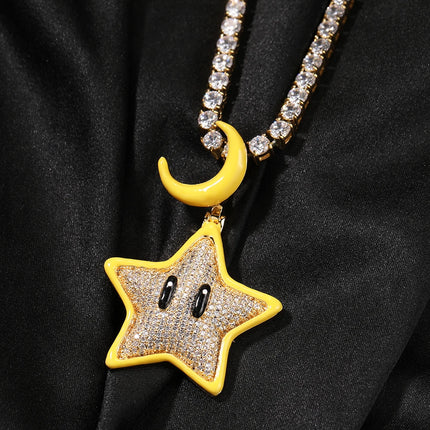 THE BLING KING Luminous Star Pendant Necklace For Women Men Shiny Zirconia Good Night Moon CLap Cute Jewelry Glow In The Dark