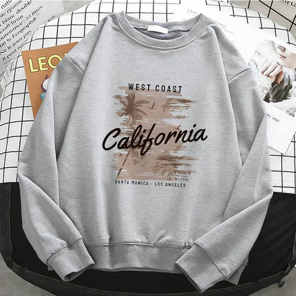 Fashion Y2k California West Coast Womens Hoodies Warm Fleece Sweatshirt Soft Breathable O-Neck Pullover Casual Female Clothes