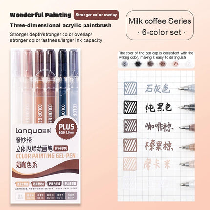 Languo Three-Dimensional Effect Acrylic Painting Gel Pens Set 1.0mm Tip Kawaii Stationery Student Color Drawing Pen Art Supplies