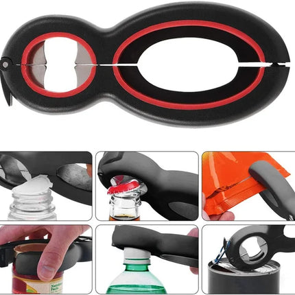 LMETJMA Multifunctional  6 in 1 Can Opener Simple Beer Bottle Opener Jar Gripper Can Beer Lid Twist Off Opener JT05