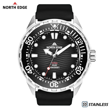 NORTH EDGE TRITON-TI Titanium Stainless Solar-Powered Diving Watch Luxury Quartz Watches For Men 300M Waterproof 180+ Day Power
