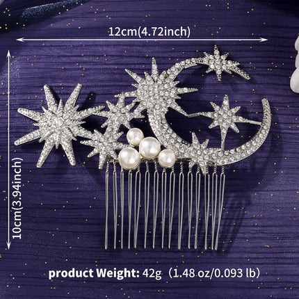 Retro Korean-Style Star and Moon Bridal Hair Comb Classic Pearl Handmade Hair Clip Headpiece For Women Holiday Hair Accessories