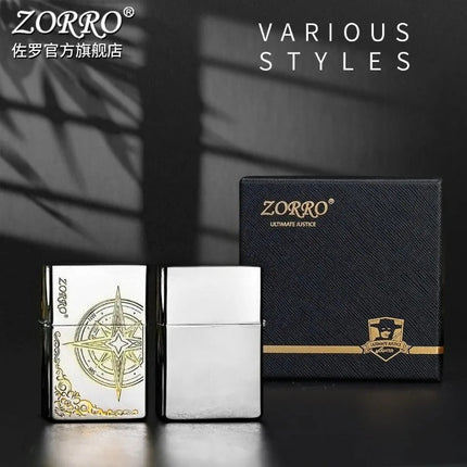 ZORRO Kerosen Windproof Lighter High Beauty Men's Creative Gift White Nickel Love Compass