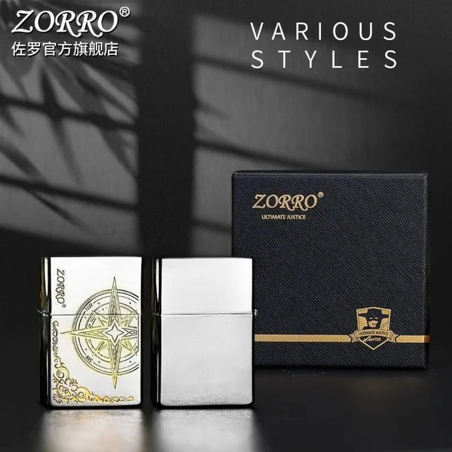 ZORRO Kerosen Windproof Lighter High Beauty Men's Creative Gift White Nickel Love Compass