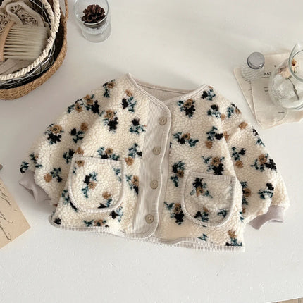 Children Winter Autumn Clothing Soft Coat For Newborn Baby Girls Thicken O-neck Pocket Buttons Plush Jackets Warm Outwears