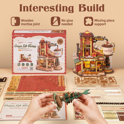Robotime Wooden Music Box Christmas Dream Gift Factory 3D Wooden Puzzles Wooden Model Kits Build Best Gifts for Adults