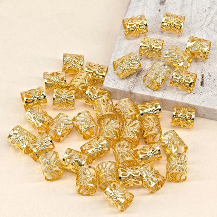 "Gold Plated Dreadlock Charms: 40-Piece Adjustable Hair Cuffs & Braid Rings for Goddess Locs & Twists"