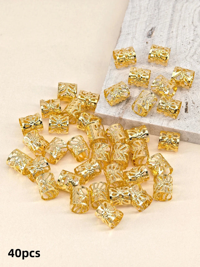 "Gold Plated Dreadlock Charms: 40-Piece Adjustable Hair Cuffs & Braid Rings for Goddess Locs & Twists"