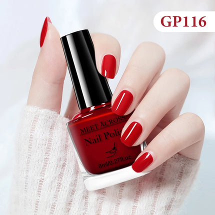 MEET ACROSS 8ml Glass Bottle Water-Based Peel Off Nail Polish Spring Summer Colorful Glitter Nail Art Varnish No Need Lamp