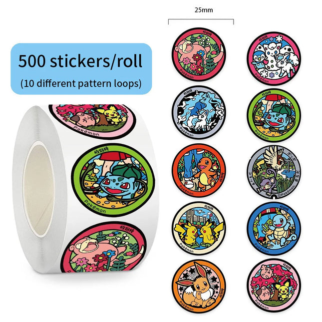 500pcs/Roll Anime Pokemon Pikachu Stickers Roll Decals DIY Laptop Phone Case Water Bottle Stationery Decoration Sticker Label
