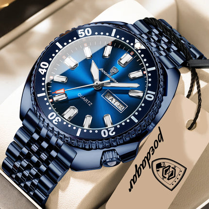 POEDAGAR Top Business Men Watch Date Week Waterproof Luminous Fashion Man Wristwatch Stainless Steel Casual Quartz Men's Watches