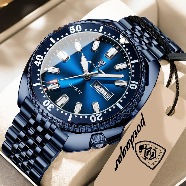 POEDAGAR Top Business Men Watch Date Week Waterproof Luminous Fashion Man Wristwatch Stainless Steel Casual Quartz Men's Watches