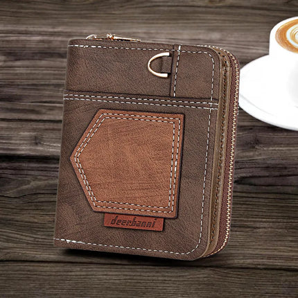 New European American Business Men's Patchwork Bifold Wallet Minimalist Foldable Zipper Slim Dollar Coin Purse
