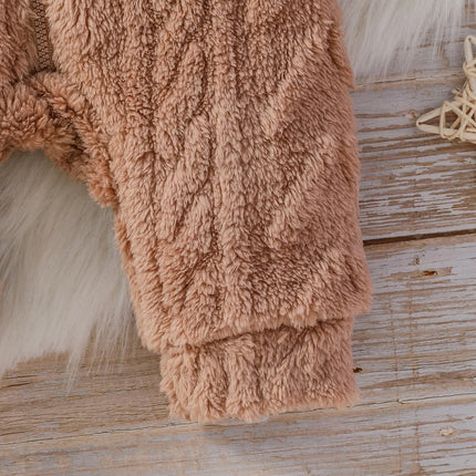 Baby Boys Cute Winter 2024 Long Sleeve Hooded Fashion Plush Jumpsuit For Streetwear Warm Clothes