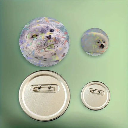 Cute Seal Sea Laser Button Pins Backpack Clothing Decor Brooch Fiction Badge Jewelry Gifts