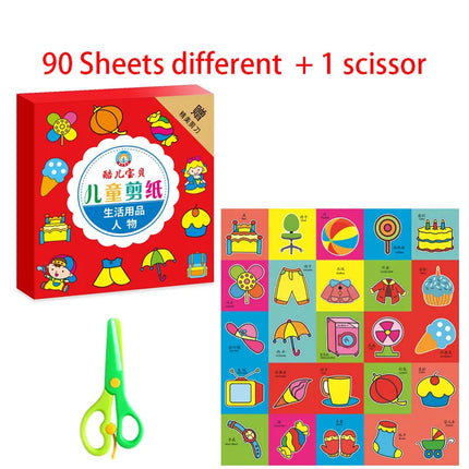49-91pcs Learn Scissor Skills Cut Paper Craft Toys Safety Scissors Preschool Cutting Practice Activity Book Toddlers Kids Gifts