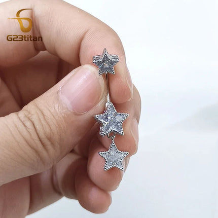 G23titan Zircon Stars Dangle Belly Button Ring 14G 8-16mm Titanium Bar Hypoallergenic Navel Piercings Women Sexy Jewelry Ombligo