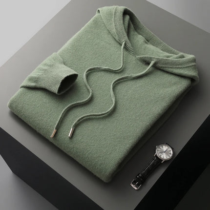 DjzDsm 100% Merino Wool Men's One-piece ready-to-wear Hoodie Knitted Sweatshirt Autumn Winter Casual Large Top Long Sleeved