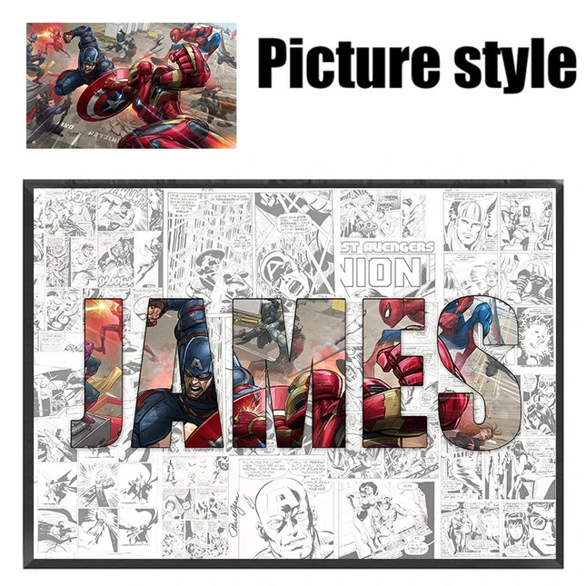 Personalised Custom NAME Word Art Print Marvel Superhero Character Posters Avenger Canvas Painting Wall Art Customize Home Decor